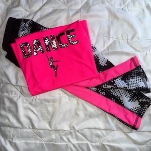 Girls Pink & Black Athletic Leggings Set